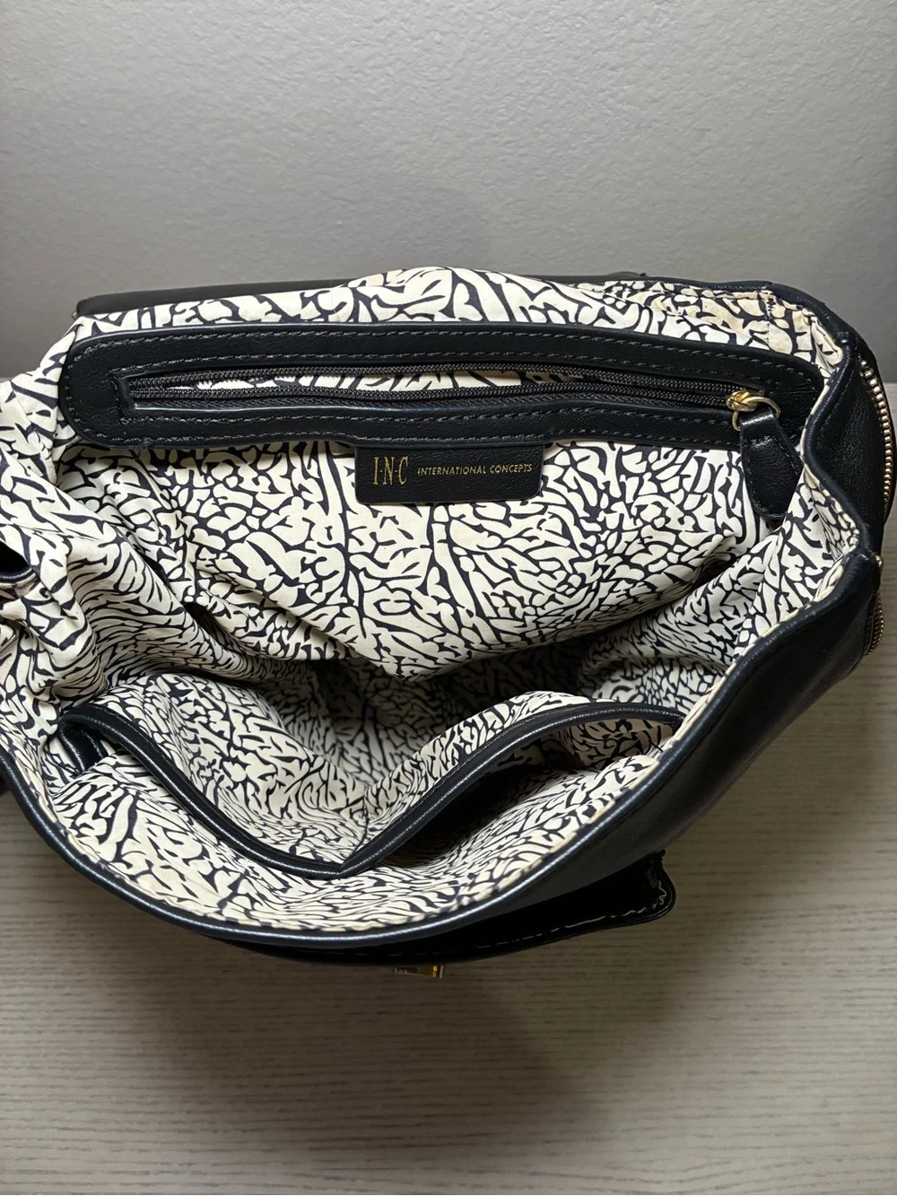 INC International Concepts Black Leather Flap Backpack